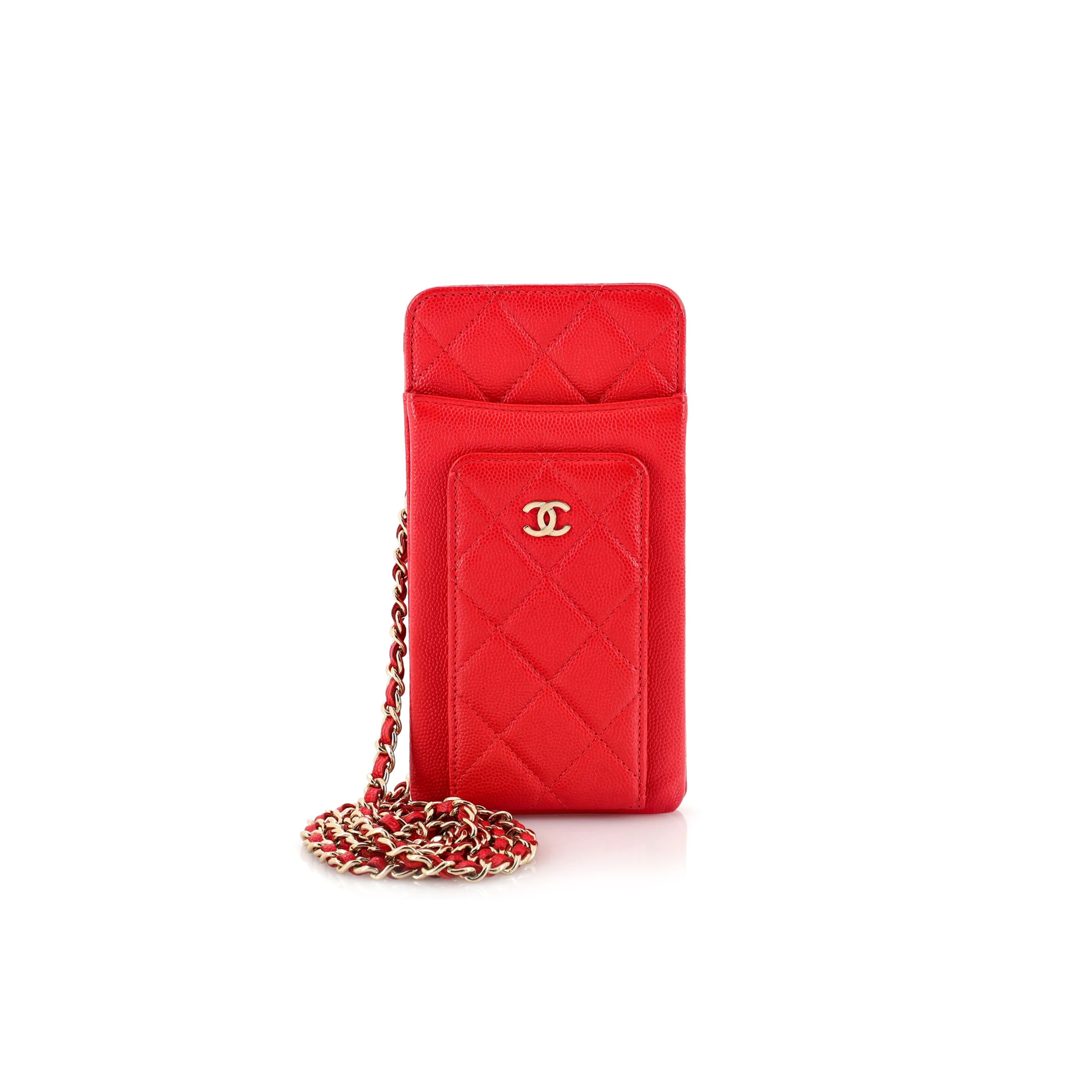 Ch*el caviar quilted cc phone holder red (18*10*3cm)